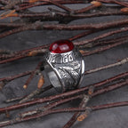 Anel Viking Wolf Pedra Vermelha