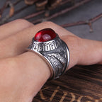 Anel Viking Wolf Pedra Vermelha