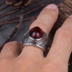 Anel Viking Wolf Pedra Vermelha