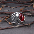 Anel Viking Wolf Pedra Vermelha