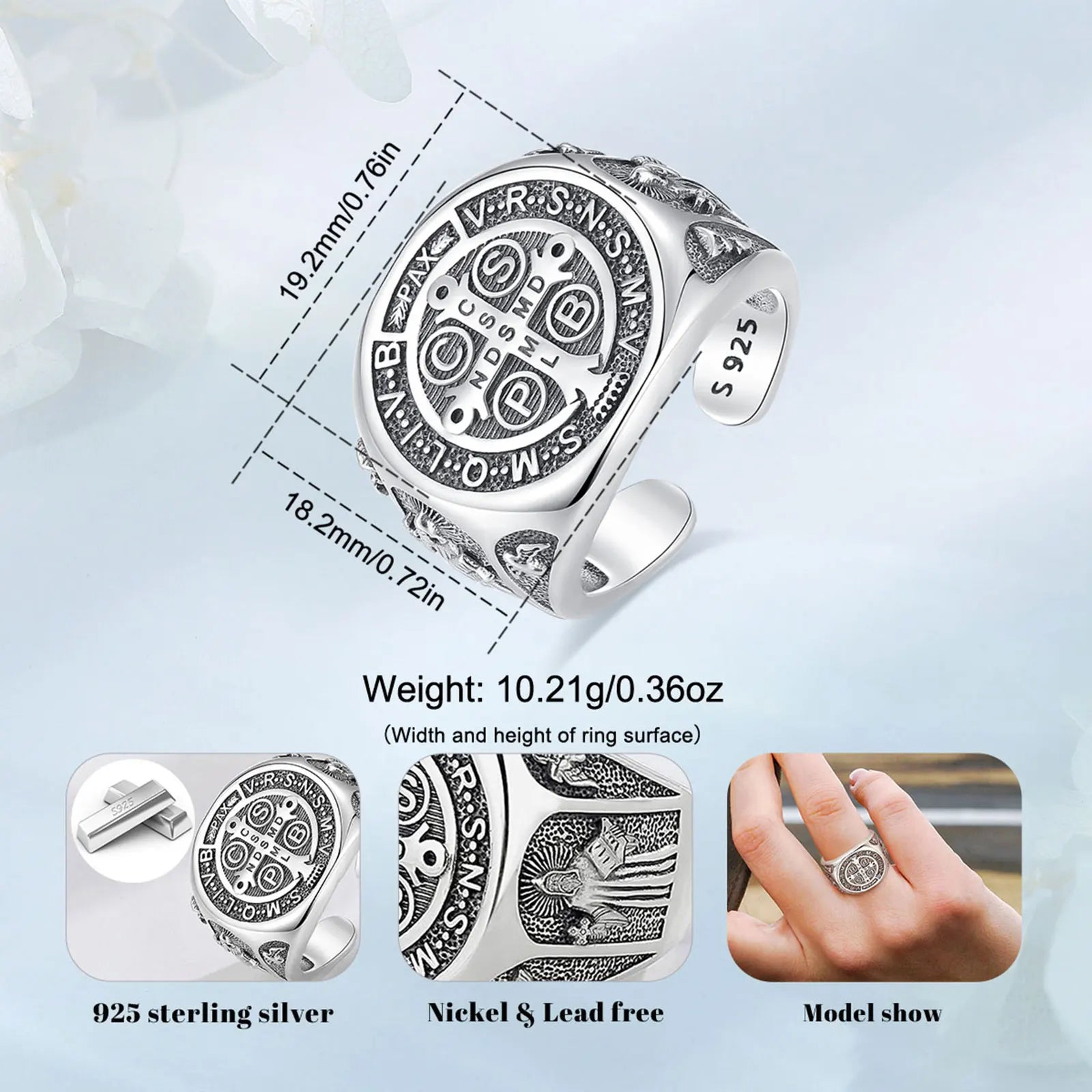 Anel Saint Benedict Prata