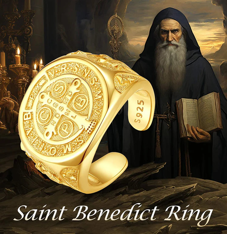 Anel Saint Benedict Banhado Ouro 18k