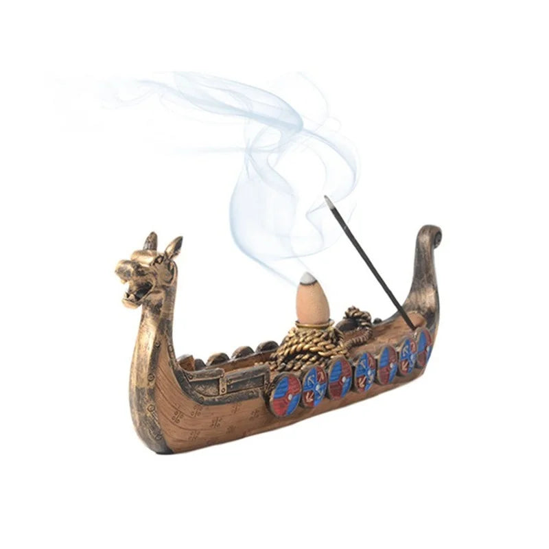 Navio Viking Porta Incenso Decoração